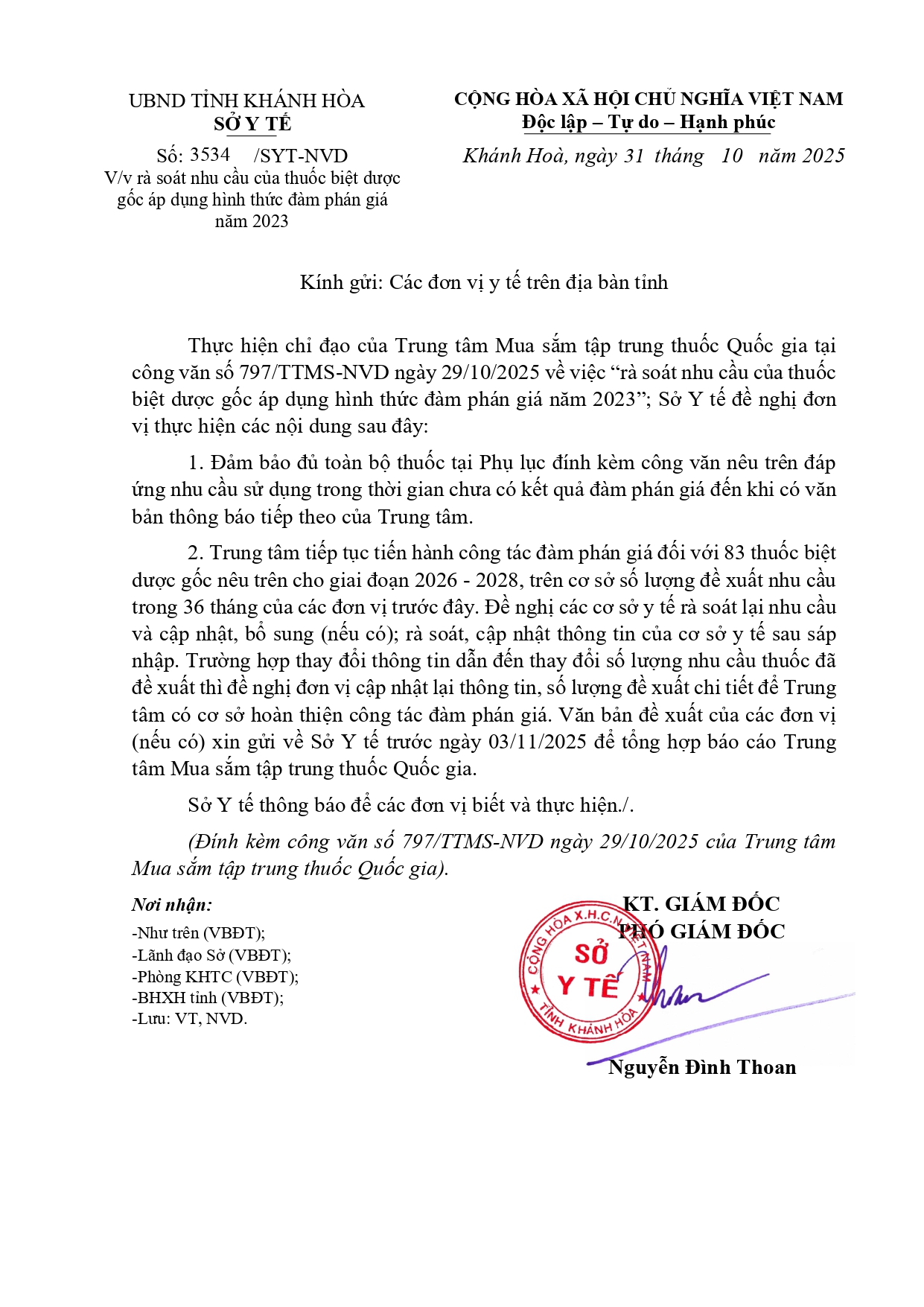 V/v rà soát nhu cầu của thuốc biệt dược gốc áp dụng hình thức đàm phán giá năm 2023